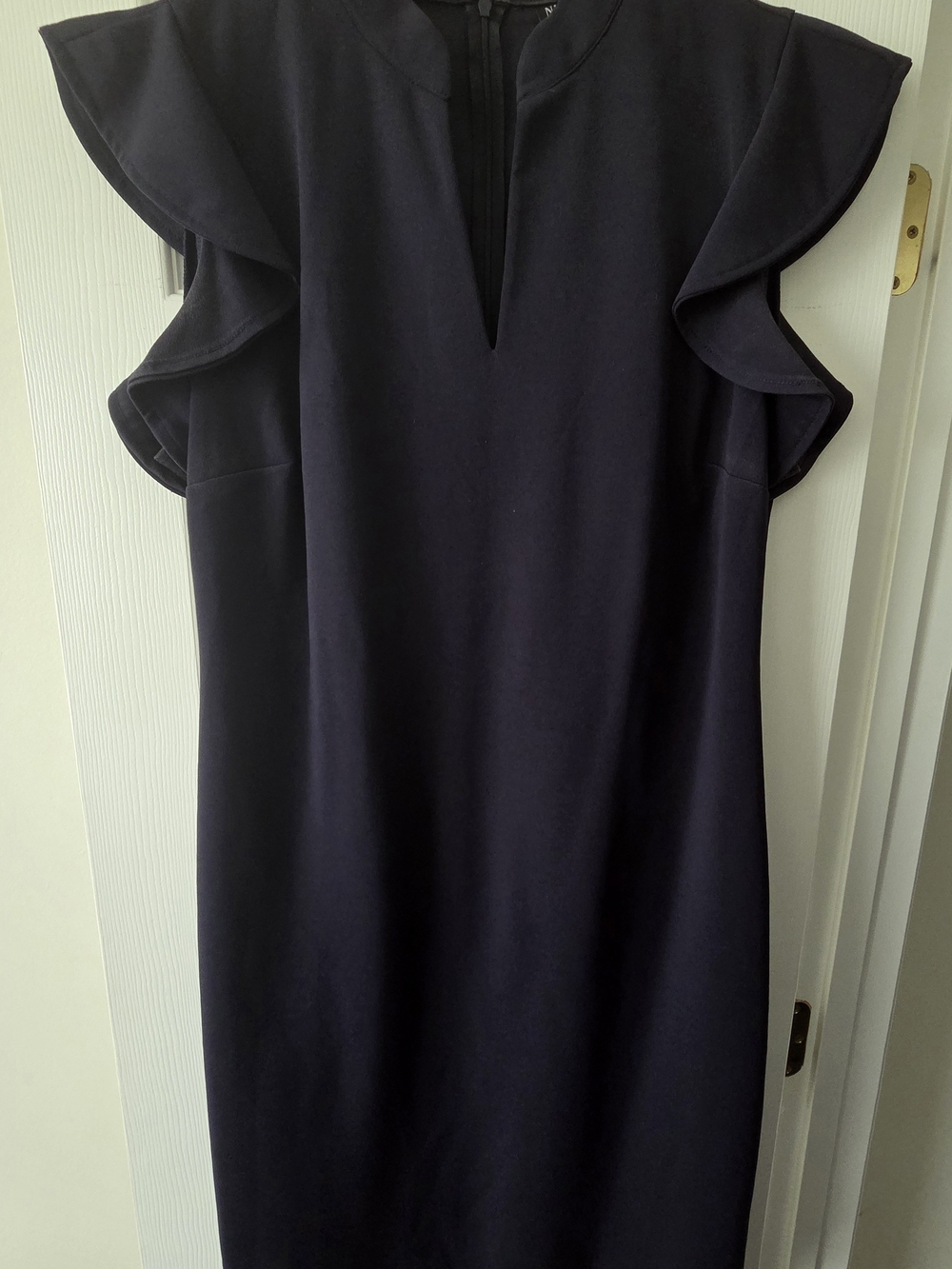 New York & Company Navy Ruffle Sleeve Midi Dress